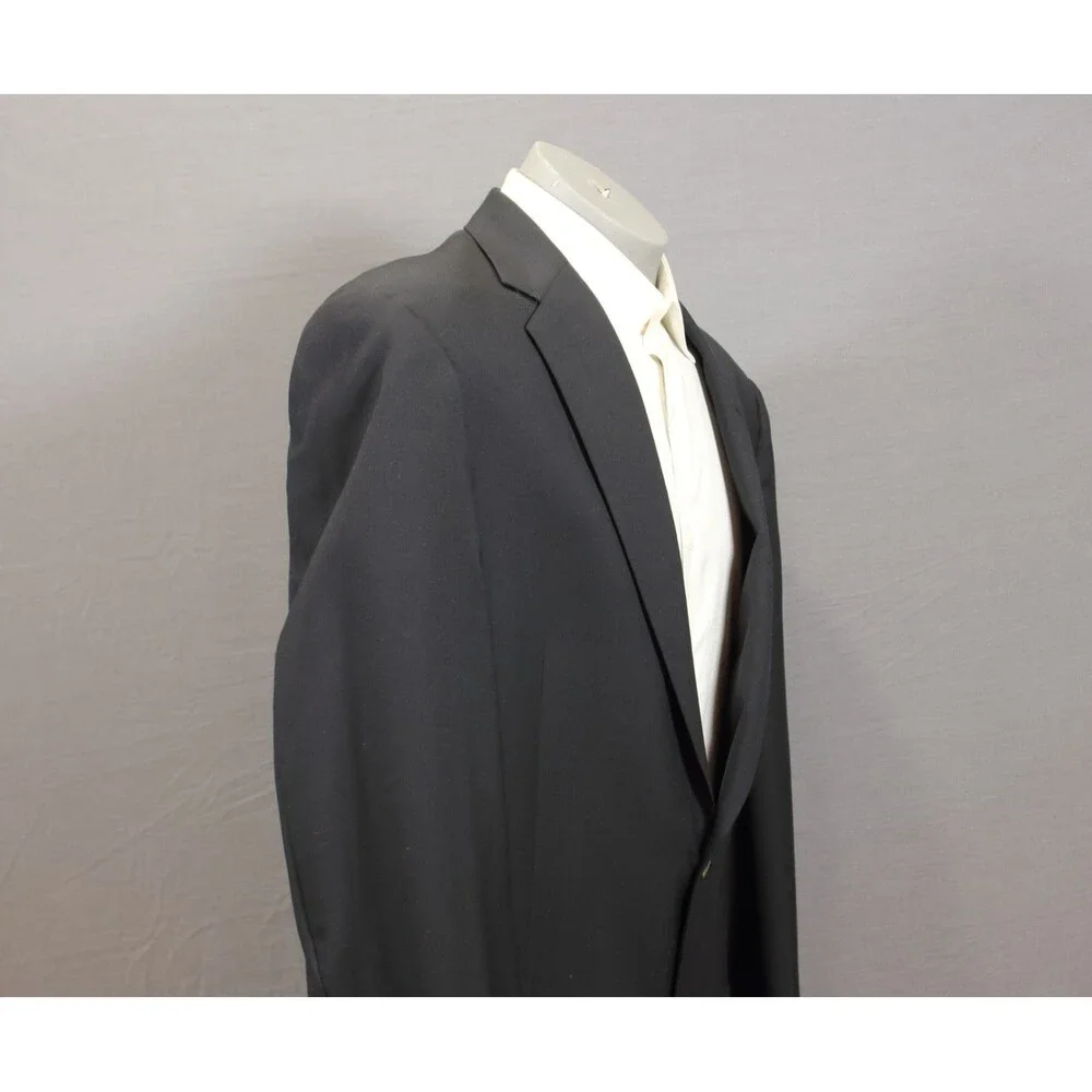 Hart Schaffner Marx Navy Blue Solid Wool Blazer Sport Coat 2 Silver Btn USA 44L